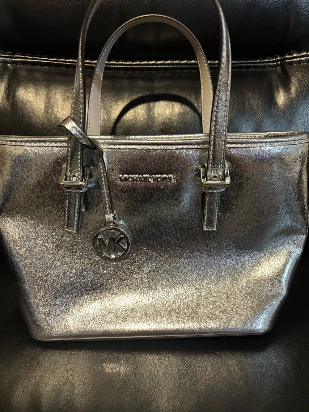 Michael Kors Jet Set Travel Extra-Small Metallic Top-Zip Tote Bag